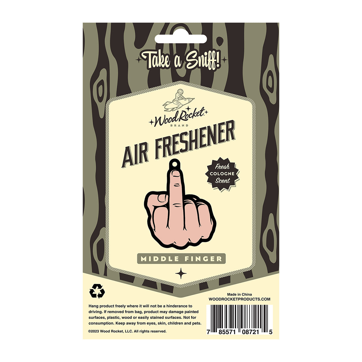 Wood Rocket Air Freshener Middle Finger