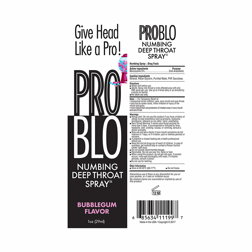 Pro Blo Deep Throat Spray Bubblegum 1oz