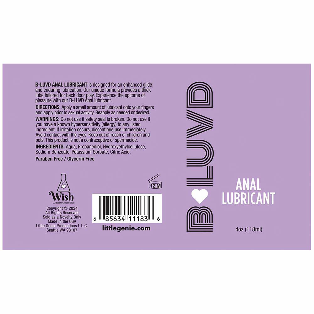 B-Luvd Anal Lube 4oz