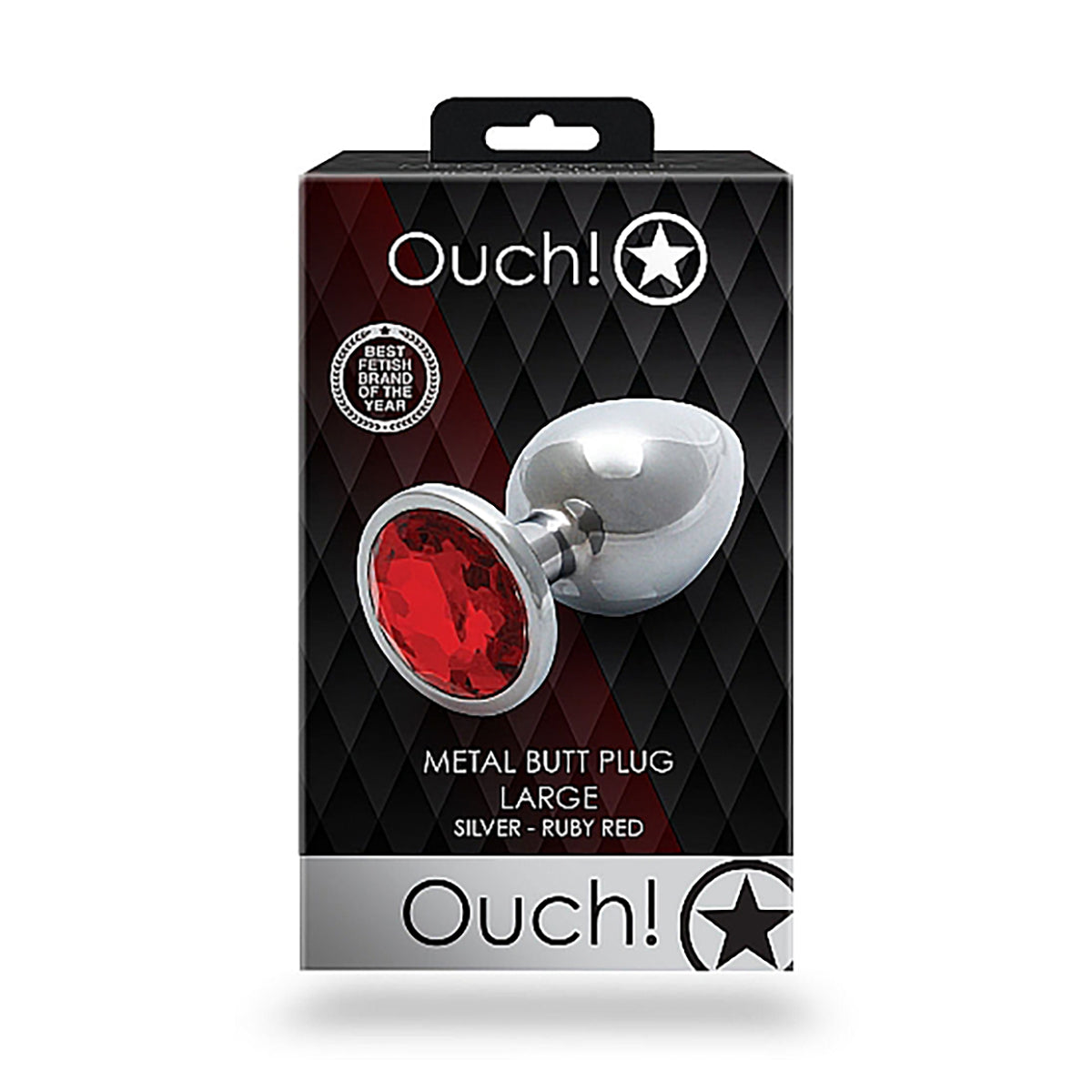 Shots Ouch! Round Gem Butt Plug Large - Silver/Ruby Red