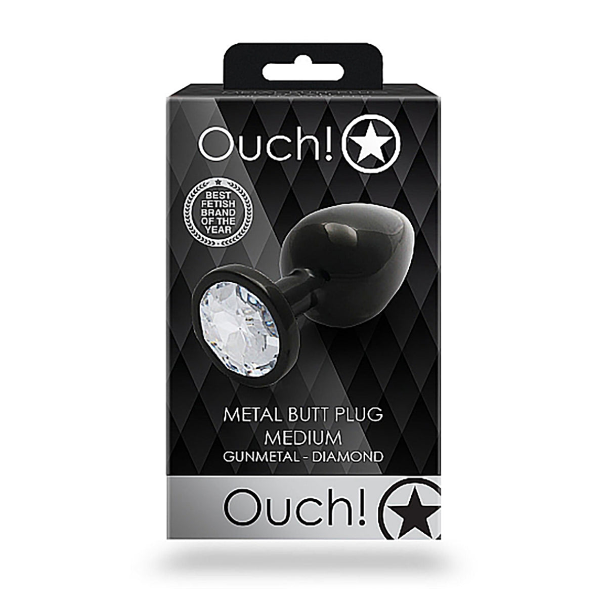 Shots Ouch! Round Gem Butt Plug Medium - Gunmetal/Diamond