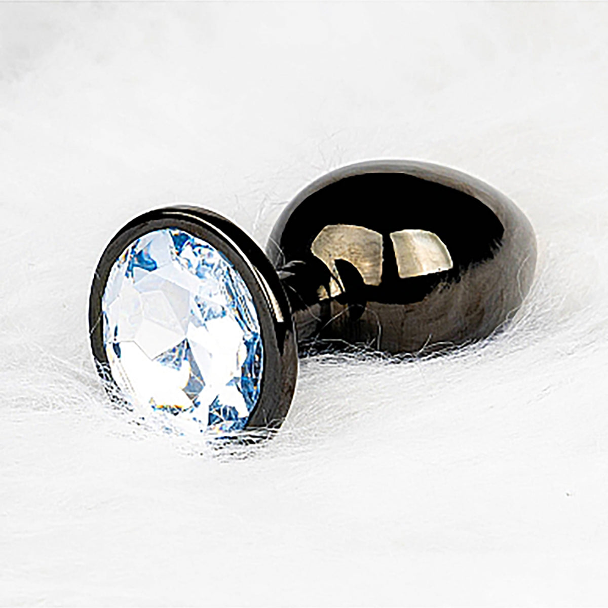 Shots Ouch! Round Gem Butt Plug Large - Gunmetal/Diamond