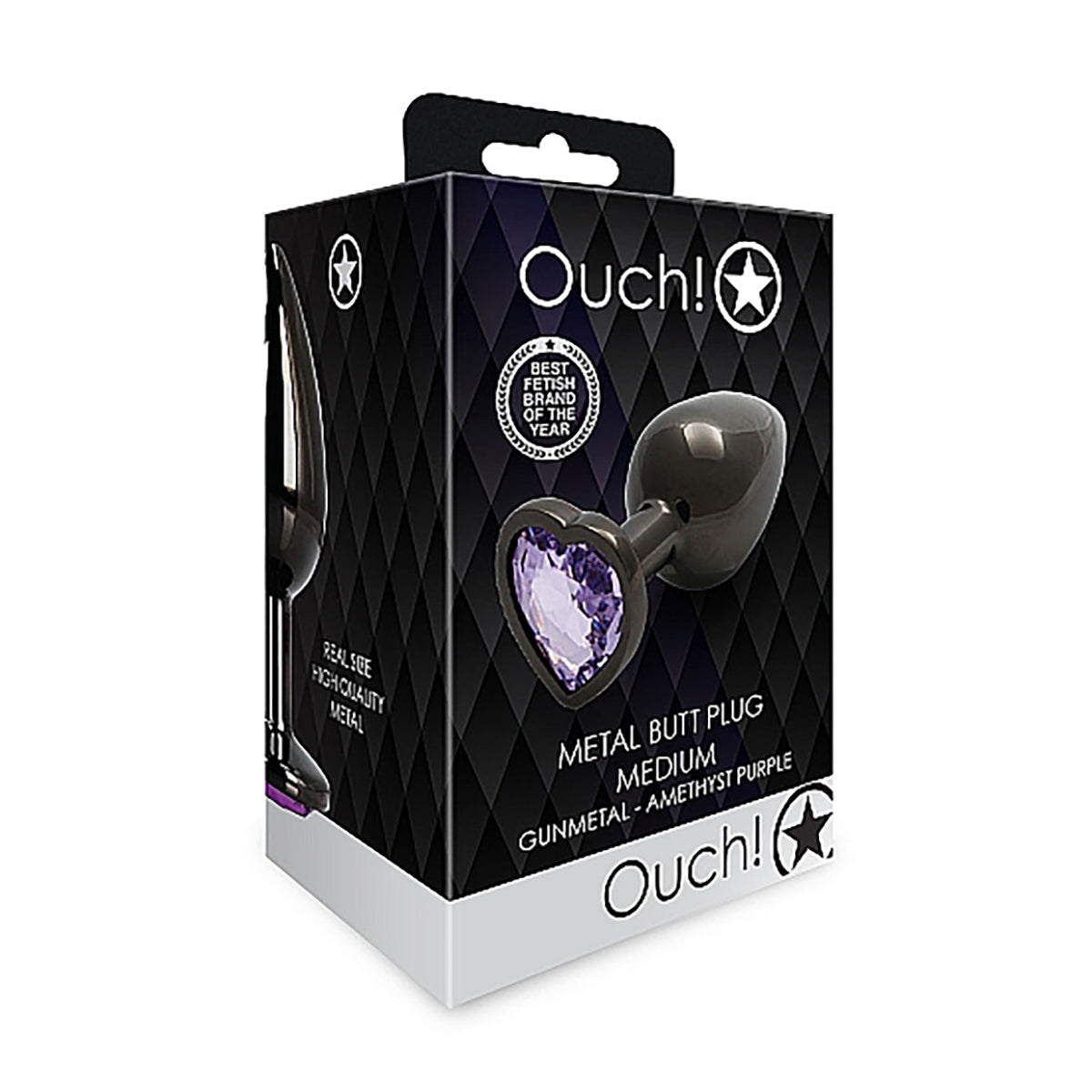 Shots Ouch! Heart Gem Butt Plug Medium - Gunmetal/Amethyst