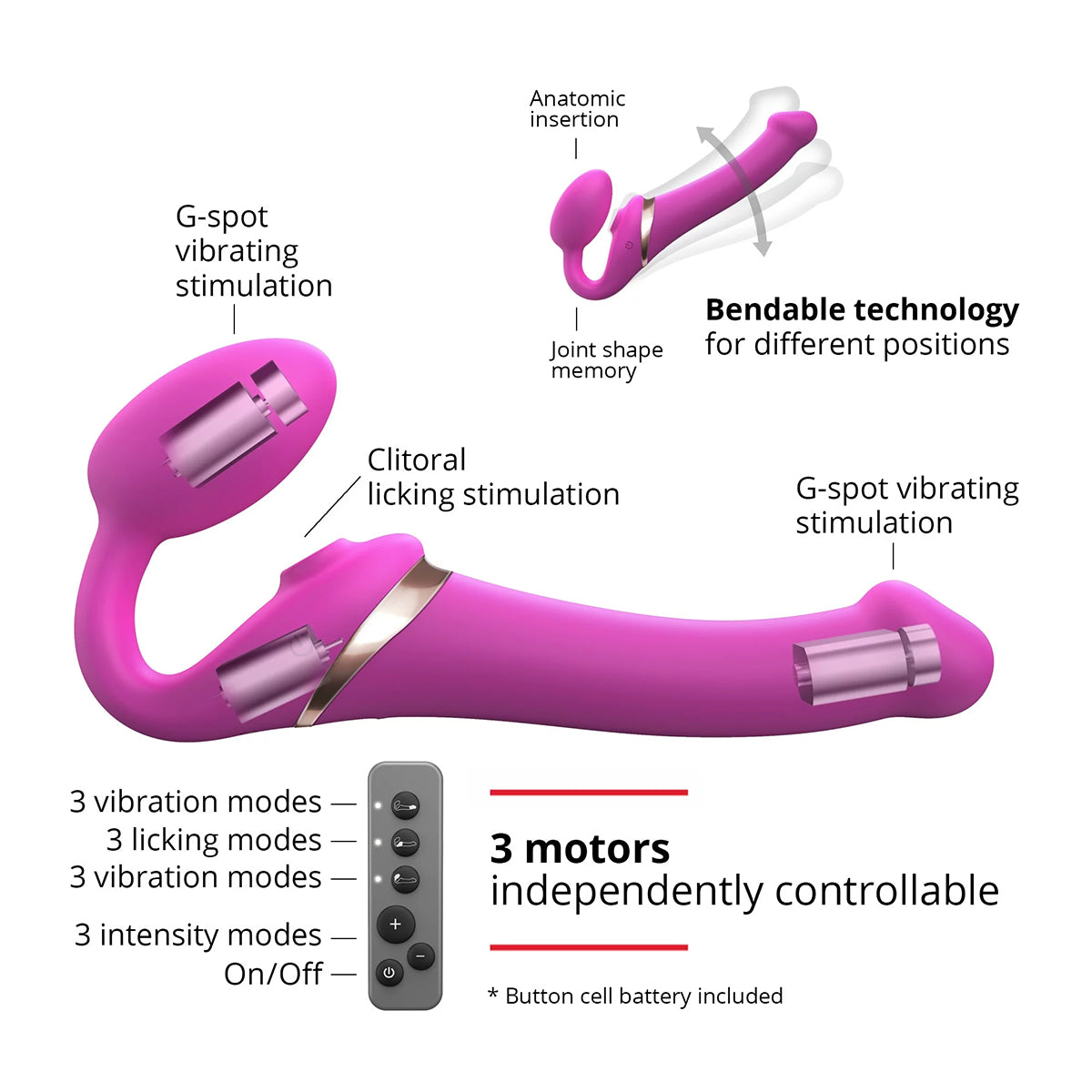 Strap-On-Me Multi-Orgasm Small Bendable Strap-On - Fuchsia