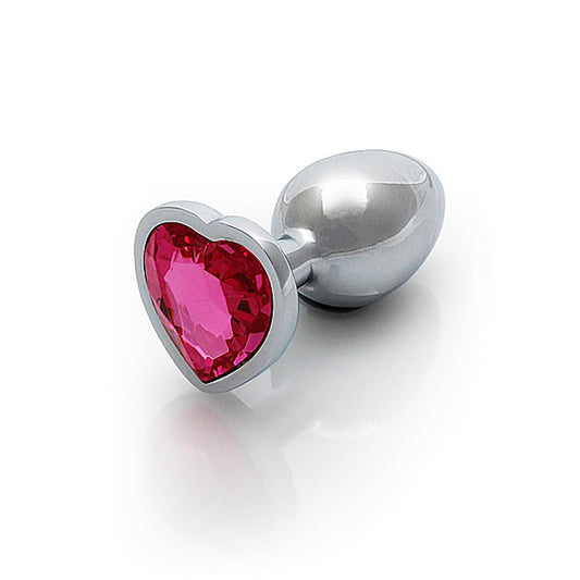 Shots Ouch! Heart Gem Butt Plug Small - Silver/Rubellite Pink